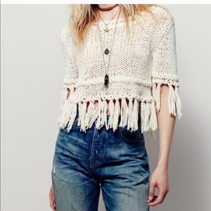 Free people boho woven on the fringe pull over